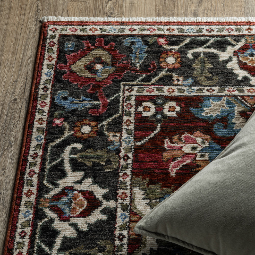 Hanford Bordered Persian Red/Multi Fringe Edge Area Rug 7'10" x 10'10"