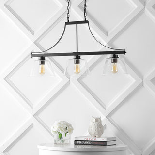Jayden 36" 3-Light Industrial Farmhouse Iron/Glass Linear Pendant Bronze/Clear