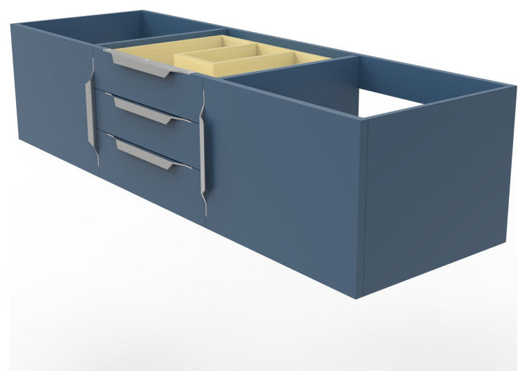 CastelloUSA Alpine 60" Wall Mounted Bathroom Vanity, Base Only, Blue, Brushed Nickel