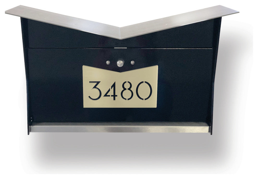 ButterFly Box: Contemporary, Modern, Wall-Mounted Mailbox in Black and Gold