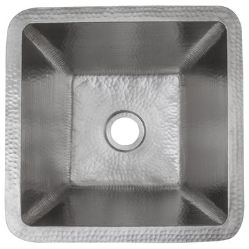 Square Hammered Copper Bar/Prep Sink in Electroless Nickel With 2" Drain Size, 2