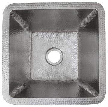 Square Hammered Copper Bar/Prep Sink in Electroless Nickel With 2" Drain Size, 2