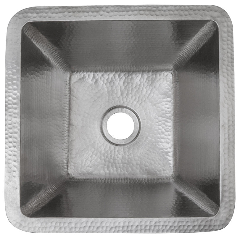 Square Hammered Copper Bar/Prep Sink in Electroless Nickel With 2" Drain Size, 2