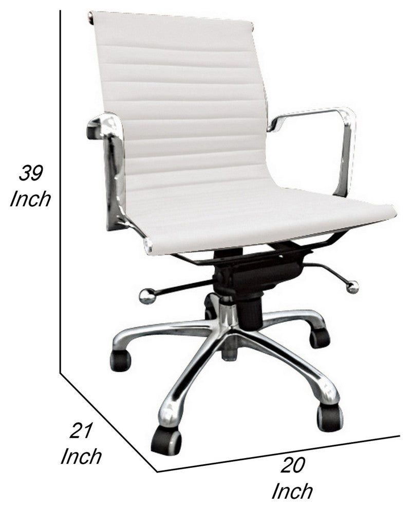 Benzara BM288172 Back Swivel Office Chair With Wheels, Tufted White and Chrome