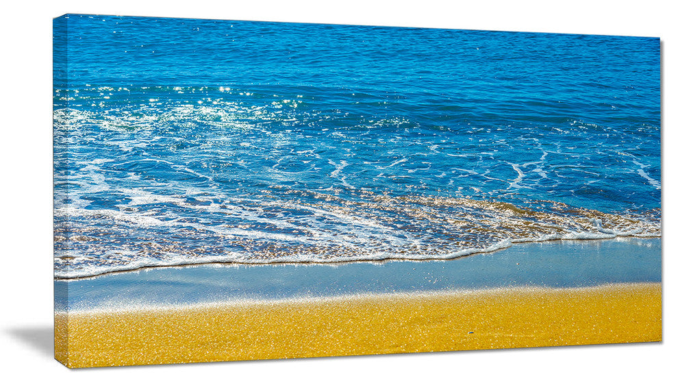 "Sandy Beach and Calm Blue Sea Surf" Contemporary Seascape Art Canvas, 40"x20"