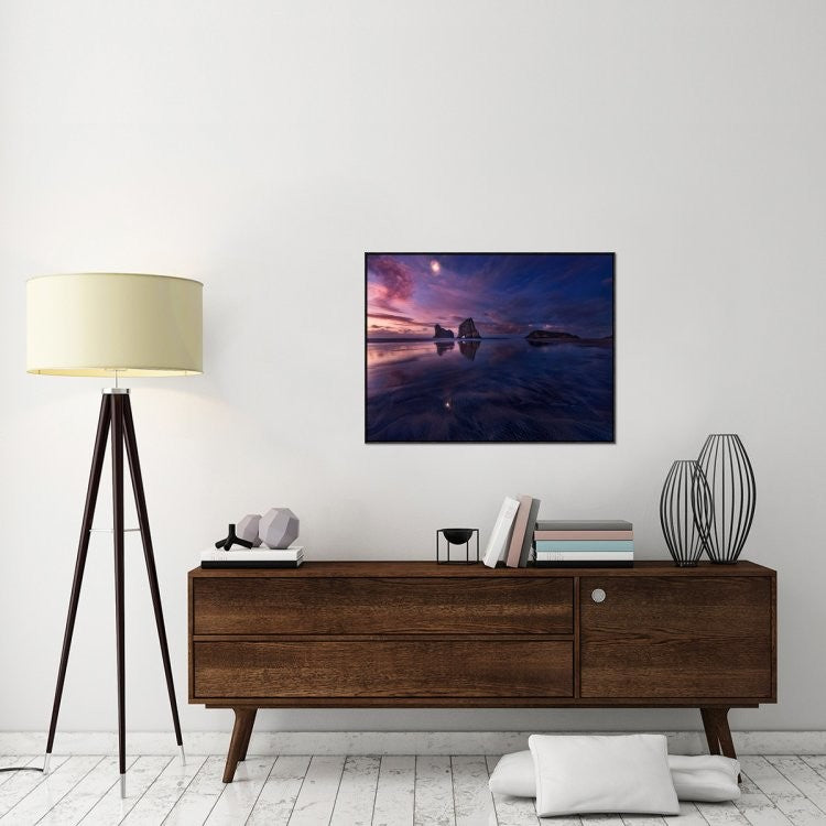 "Golden Bay When Night Falls" Framed Canvas Giclee by Yan Zhang, 37x28"