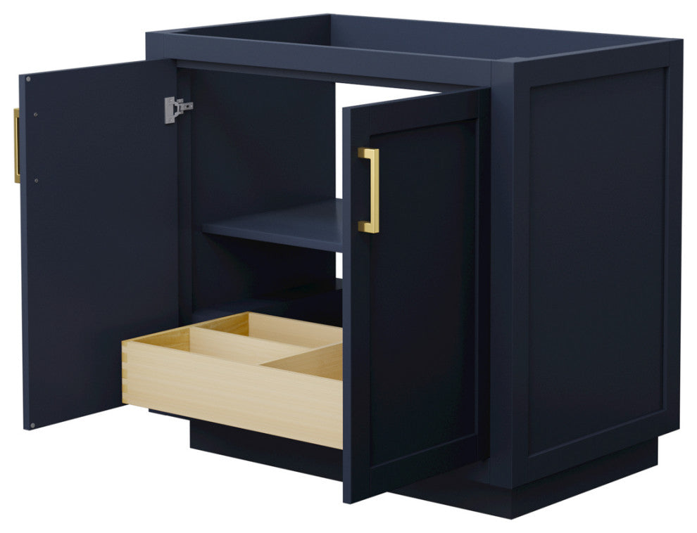 36" Single Bathroom Vanity, Dark Blue, No Countertop, No Sink, Gold Trim