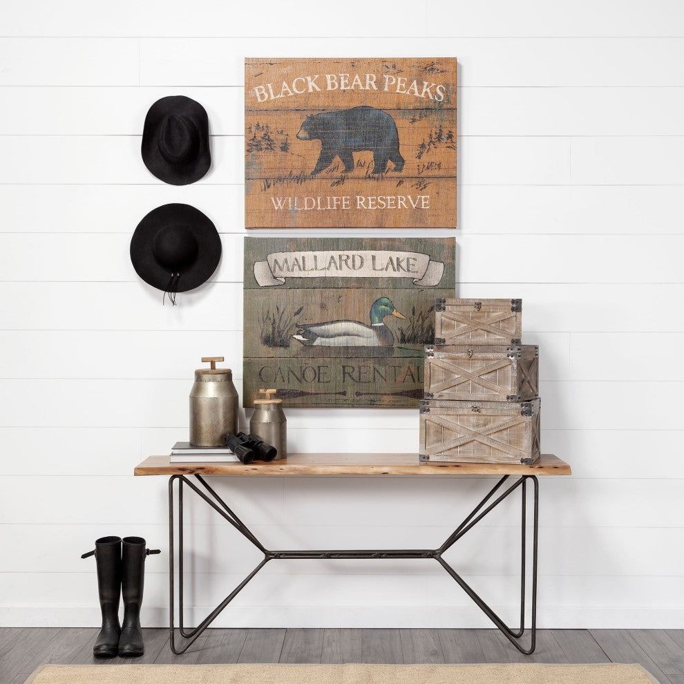 Set of Three Brown Wooden Storage Boxes