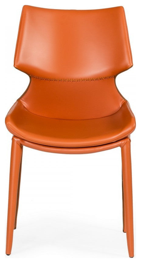 Set of Two Cognac Faux Leather Wrapped Dining Chairs