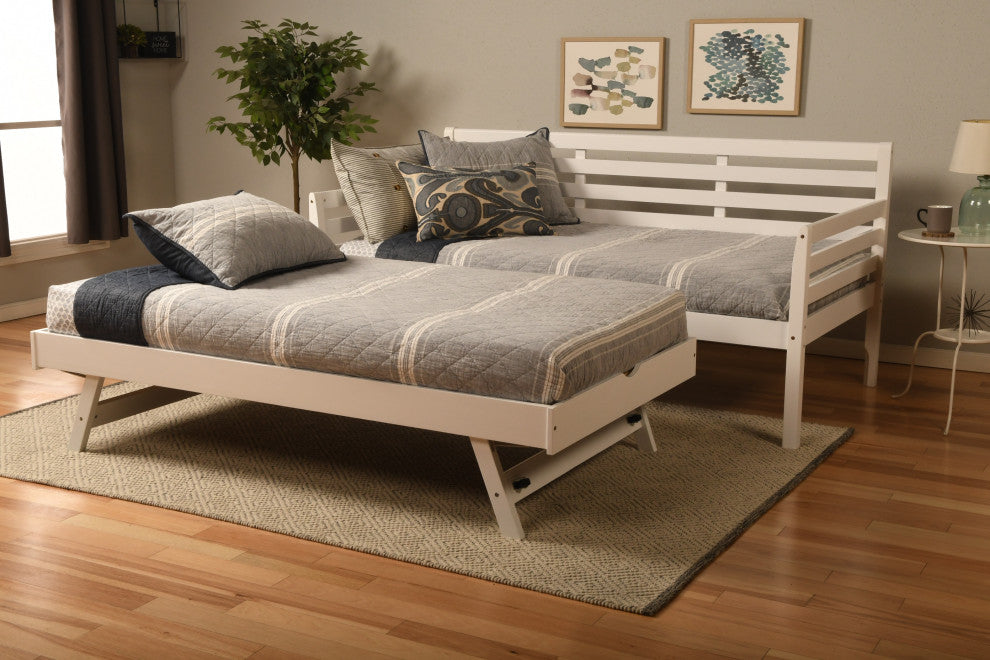 Boho Daybed With Pop Up and Linen Aqua Mattresses, White