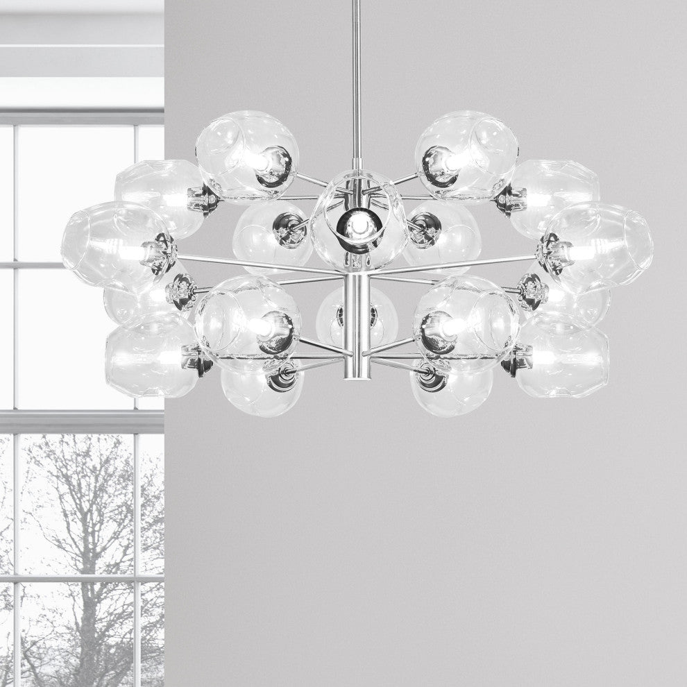 Abii Transitional 18 Light Polished Chrome Clear Metal Chandelier