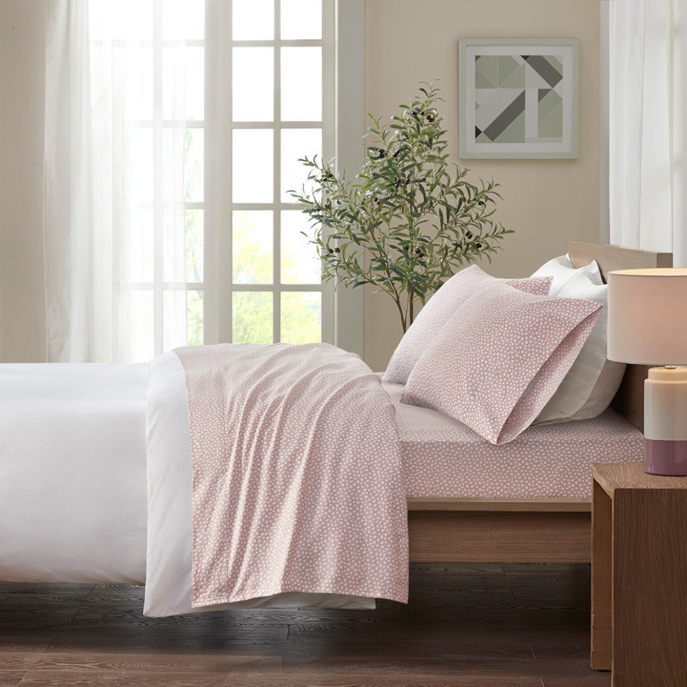 True North by Sleep Philosophy Cotton Flannel Print Sheet Set, Dots, Pink
