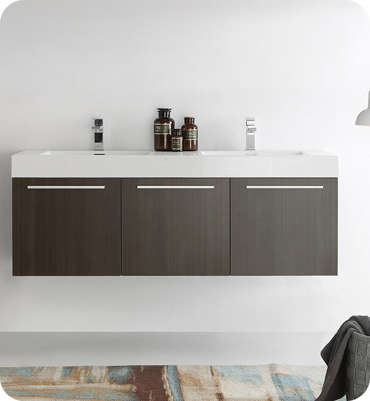 Fresca Vista 60" Gray Oak Double Sink Bathroom Vanity