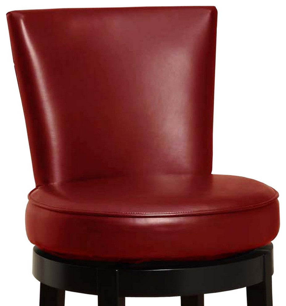 26" Red Faux Leather Round Seat Black Wood Swivel Armless Bar Stool