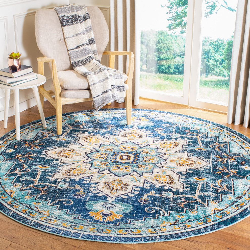 Safavieh Madison Mad473M Traditional Rug, Blue and Light Blue, 2'2"x20'0" Runner