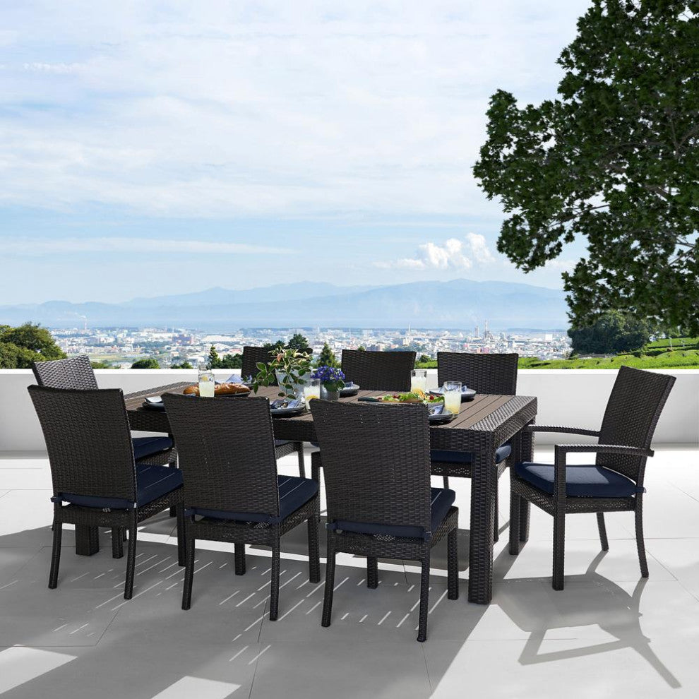Deco 9 Piece Aluminum Outdoor Patio Dining Set, Blue