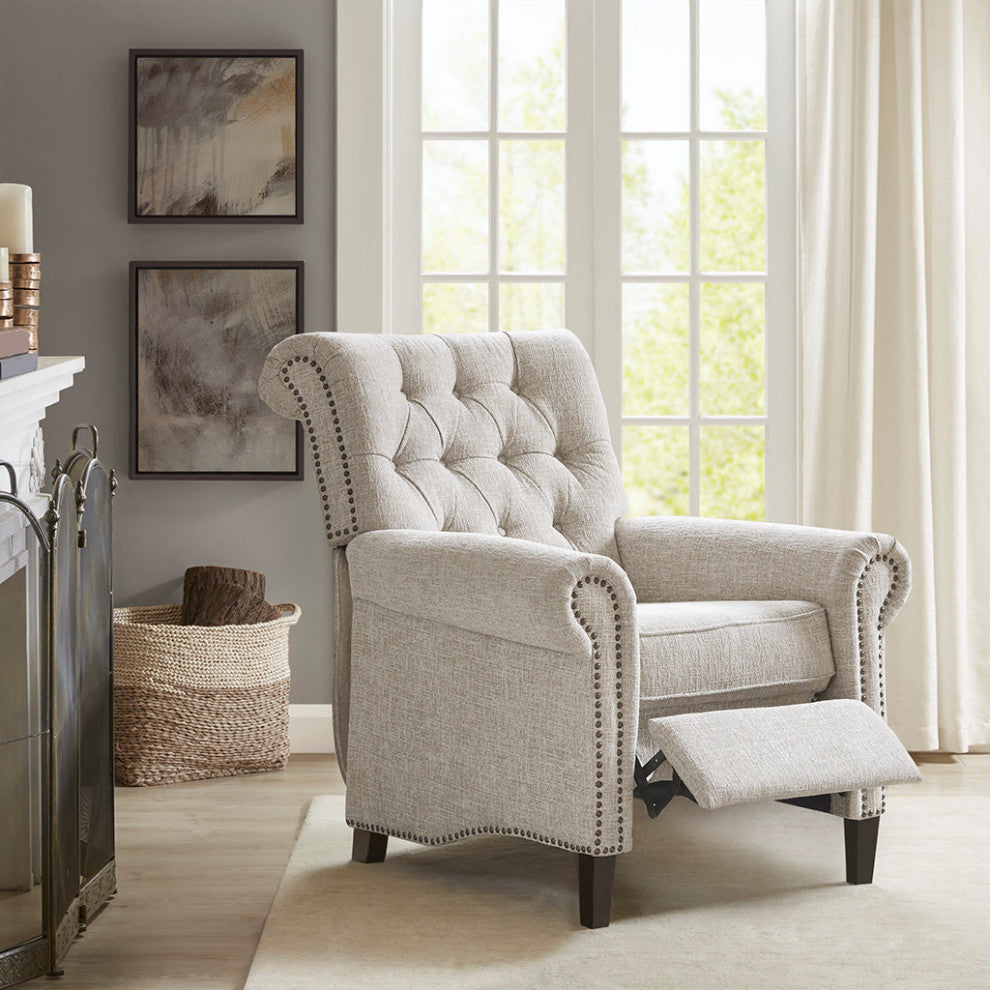 Aidan Rolled Back Push Back Recliner Accent Chair, Cream