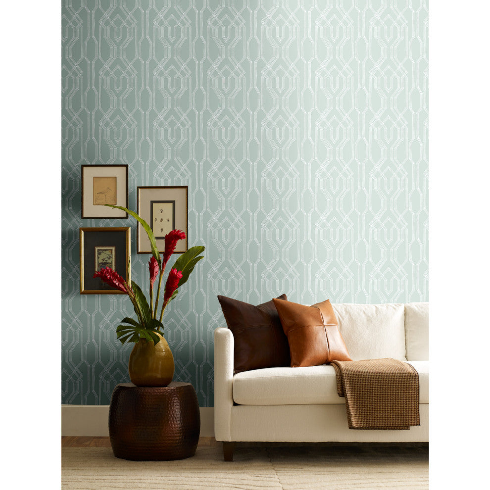 Oriental Lattice Wallpaper, Mint, White