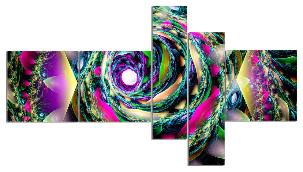 Colorful Exotic Whirlpool Flower, Floral Canvas Art Print, 60"x32", 5 panels