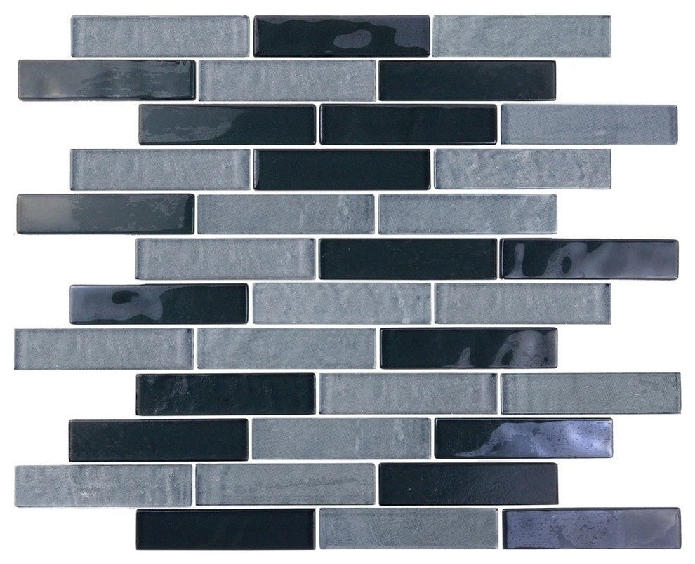 Landscape 12"x12" Textured Glass Linear Mosaic Tile,Gray, Single Sheet