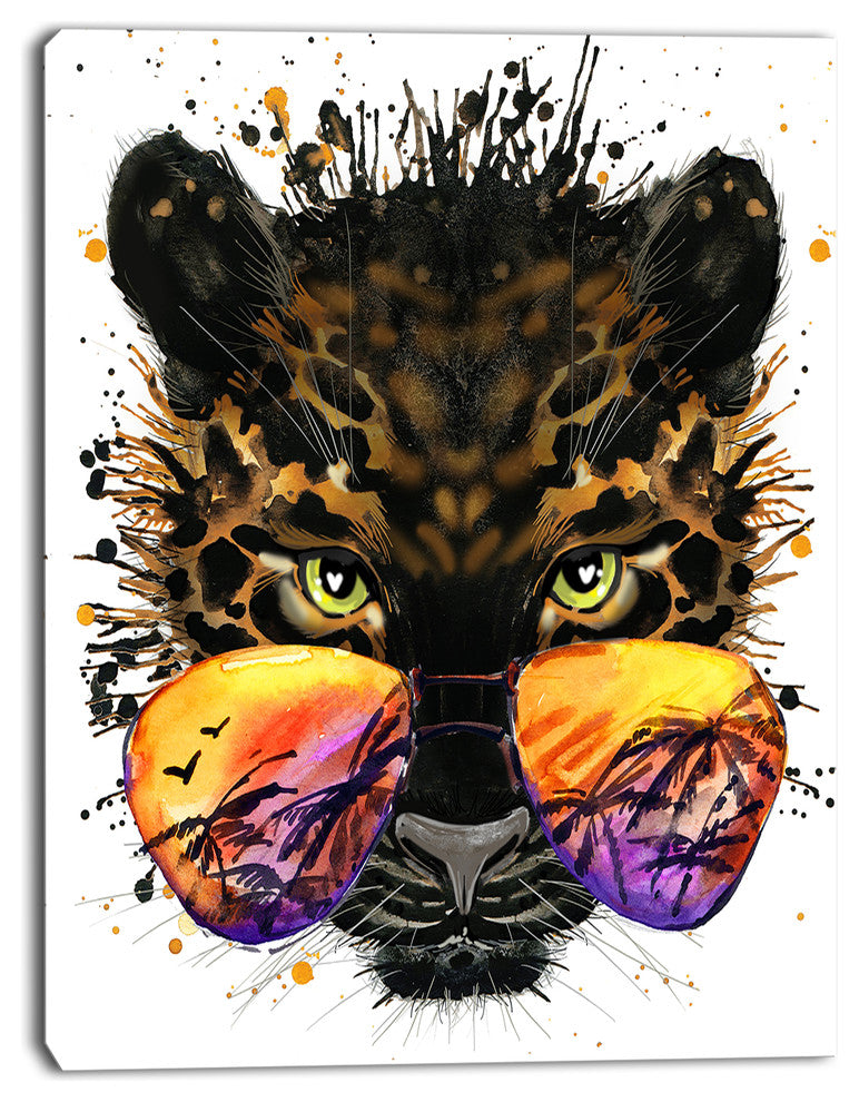 Funny Jaguar with Sunglasses, Contemporary Animal Art Canvas, 30"x40"