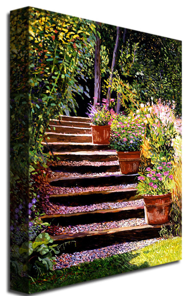 'Pink Daisies Wooden Steps' Canvas Art by David Lloyd Glover