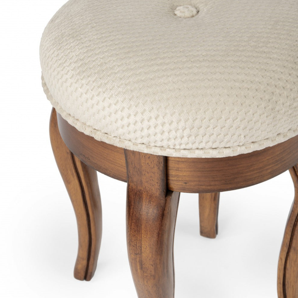 Vintage Look Olive Brown Finish Vanity Stool