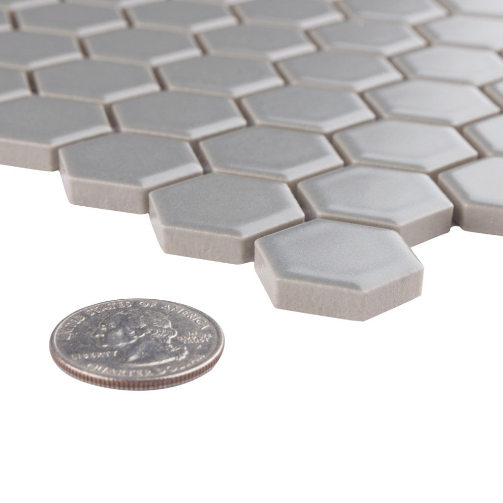 Metro Hex Matte Porcelain Mosaic Floor and Wall Tile, Matte Light Grey