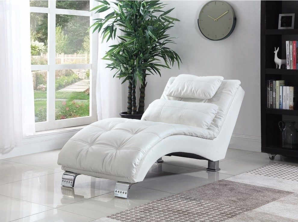 Benzara BM156094 Exuberant White Chaise With Sturdy Chrome Legs