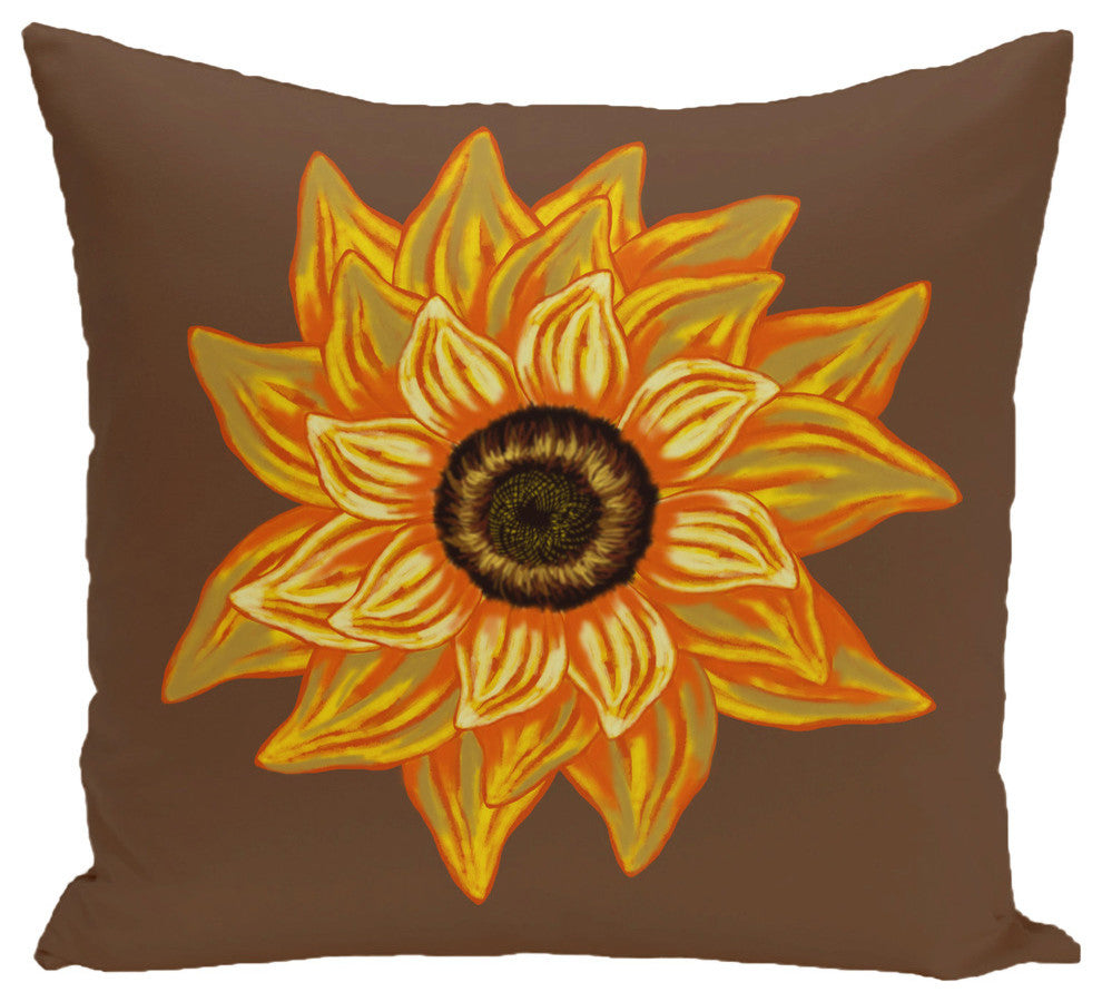 El Girasol Feliz Flower Print Pillow, Brown, 20"x20"