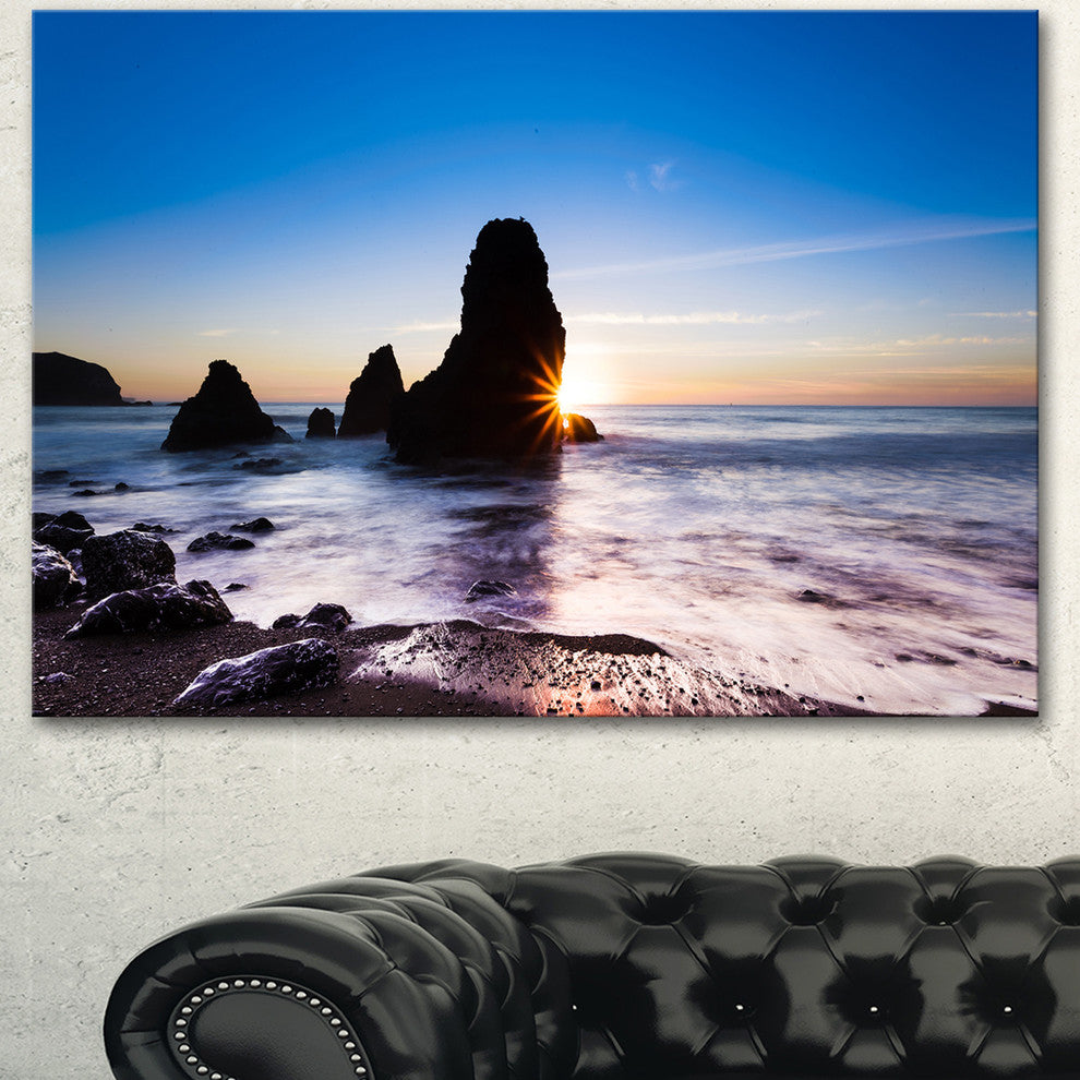 Sunset at Rodeo Beach Panorama, Seashore Canvas Art Print, 60"x28"