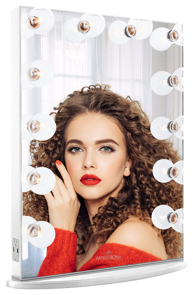 Hollywood Glow XL Vanity Mirror, Glossy White, Clear Led Globe Bulbs
