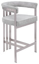 Marcello Upholstered Counter Stool, Grey, Velvet, Brushed Chrome