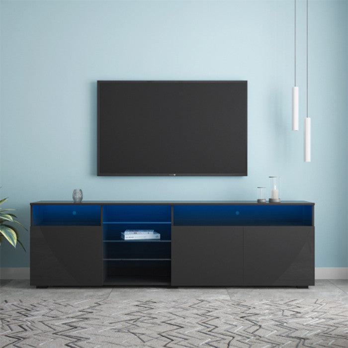 High Gloss Doors Modern TV Stand with LEDs Black MDF TV Cabinet