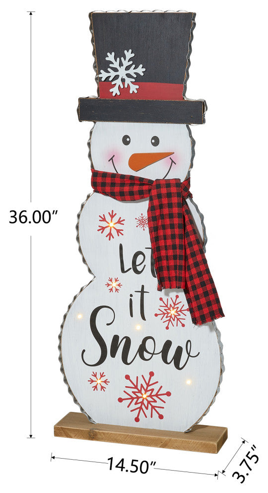36"H Lighted Wooden Christmas Snowman Porch Decor