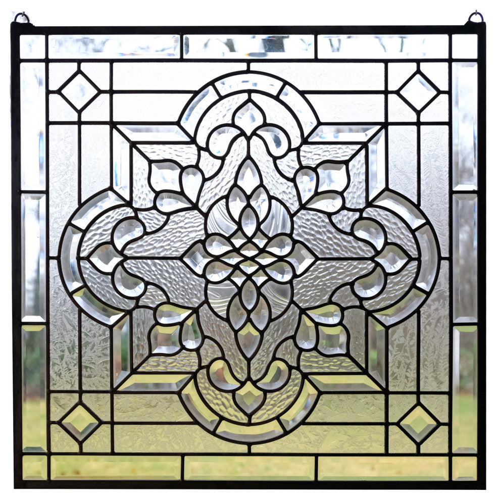 Handcrafted All Clear Beveled glass window panel, 24" x 24"