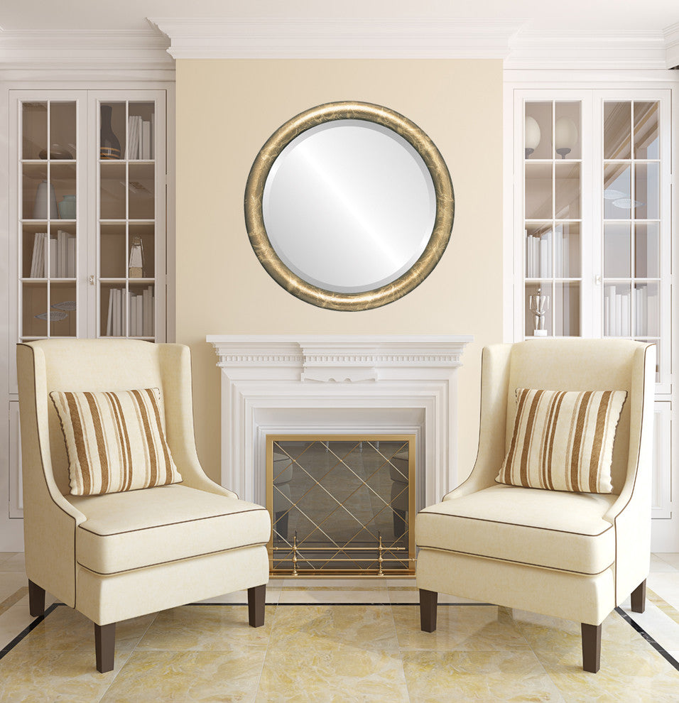 Pasadena Framed Round Mirror, Champagne Gold, 15"x15"