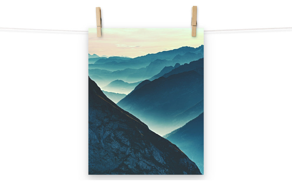 Misty Blue Silhouette Mountain Range Landscape Photo Unframed Wall Art Prints, 11" X 14"