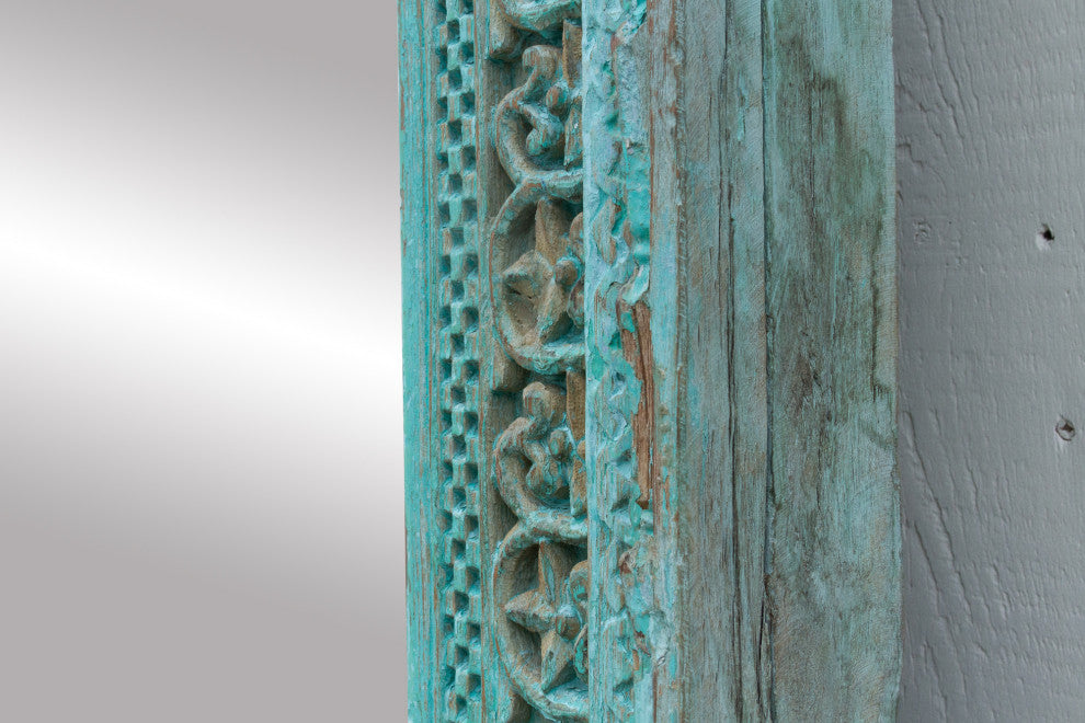 19th Century Indo-French Aqua Carved Floor Mirror
