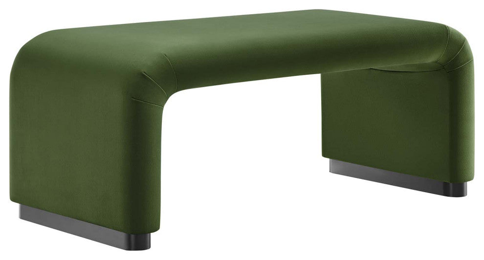 Koda Performance Velvet Waterfall Ottoman - Black Moss Green
