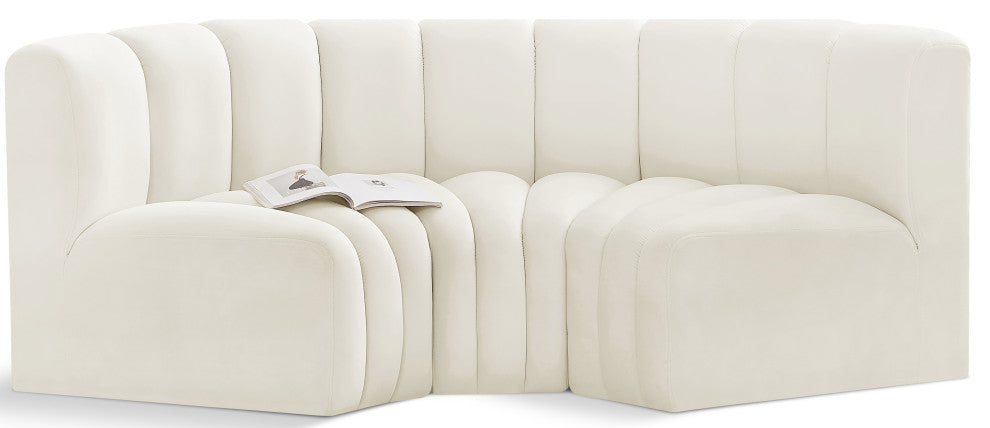 Arc Velvet Upholstered 3-Pc. Inward Curved Modular Sectional, Cream