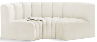 Arc Velvet Upholstered 3-Pc. Inward Curved Modular Sectional, Cream