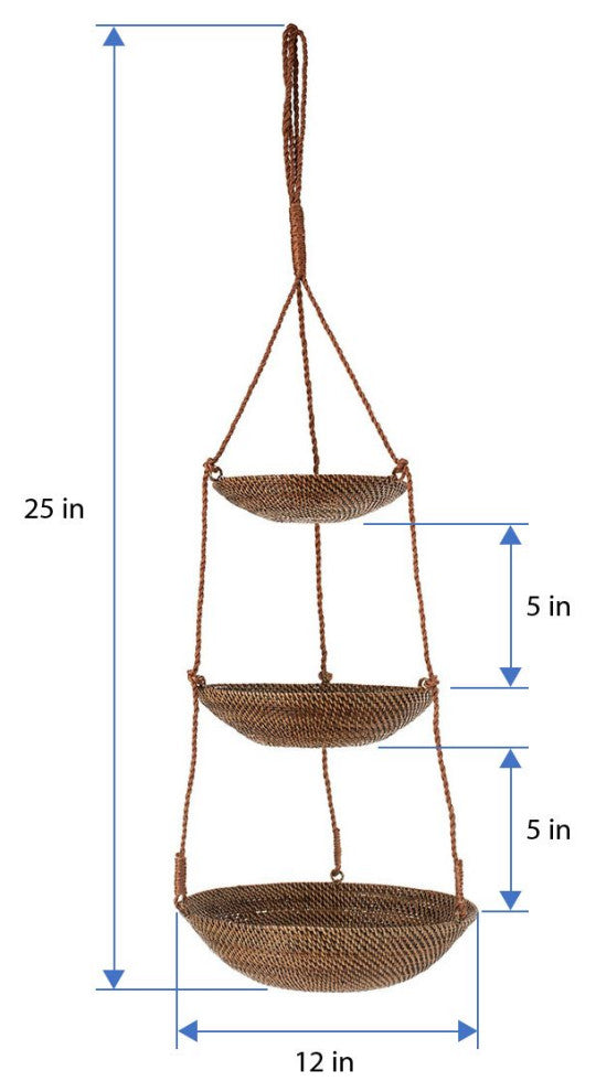 Carmel 3-Tier Hanging Basket, Rattan-Nito, Honey-Brown
