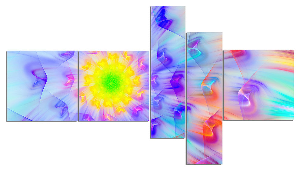 Large Yellow Alien Fractal Flower, Floral Canvas Art Print, 60"x32", 5 panels