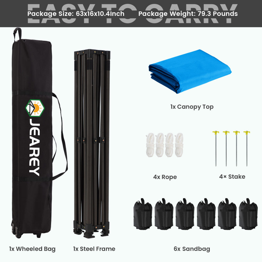 JEAREY Pop Up Canopy Tent, Outdoor Canopy, 4 Sand Bags, Royal Blue, 10x20ft