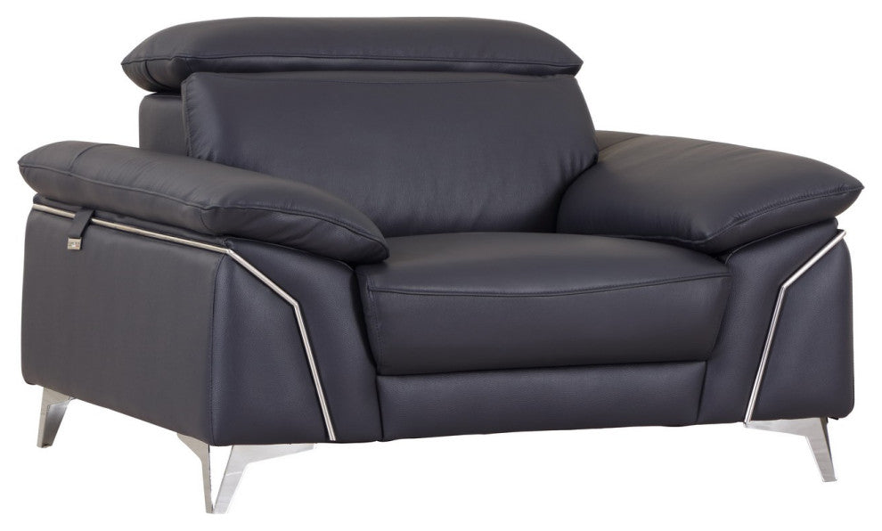 93" Navy Leather Sofa Set