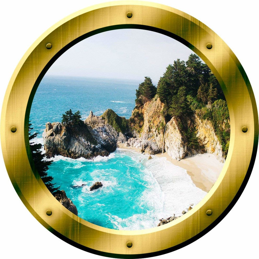 VWAQ 3D Ocean View Wall Decal Nature Scene, 24" Diameter