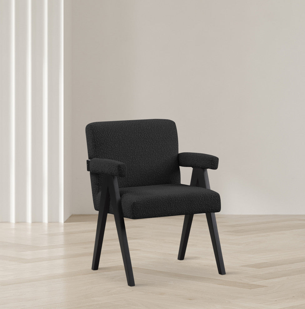 Woodloch Boucle Fabric Upholstered Accent Chair, Black, Black Finish
