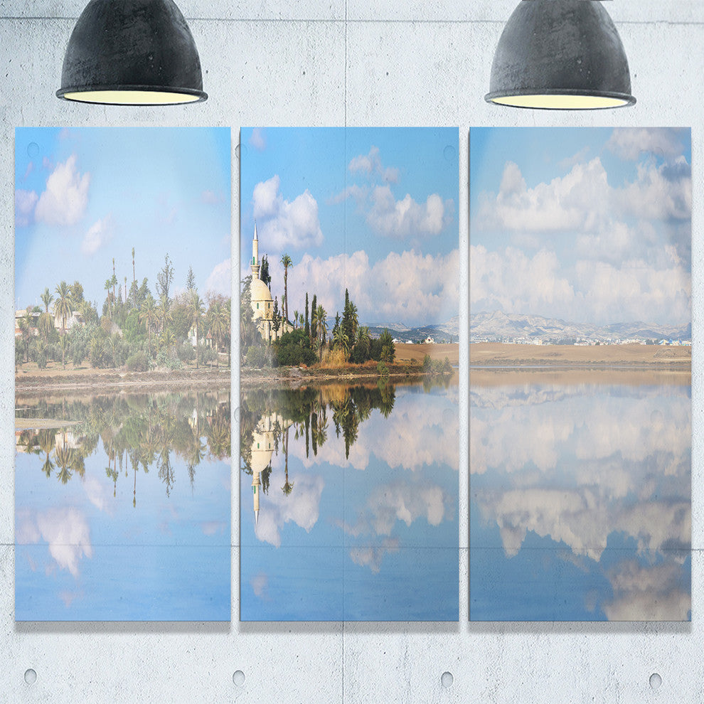 "Hala Sulttan Tekke in Cyprus Panorama" Metal Wall Art, 3 Panels, 36"x28"