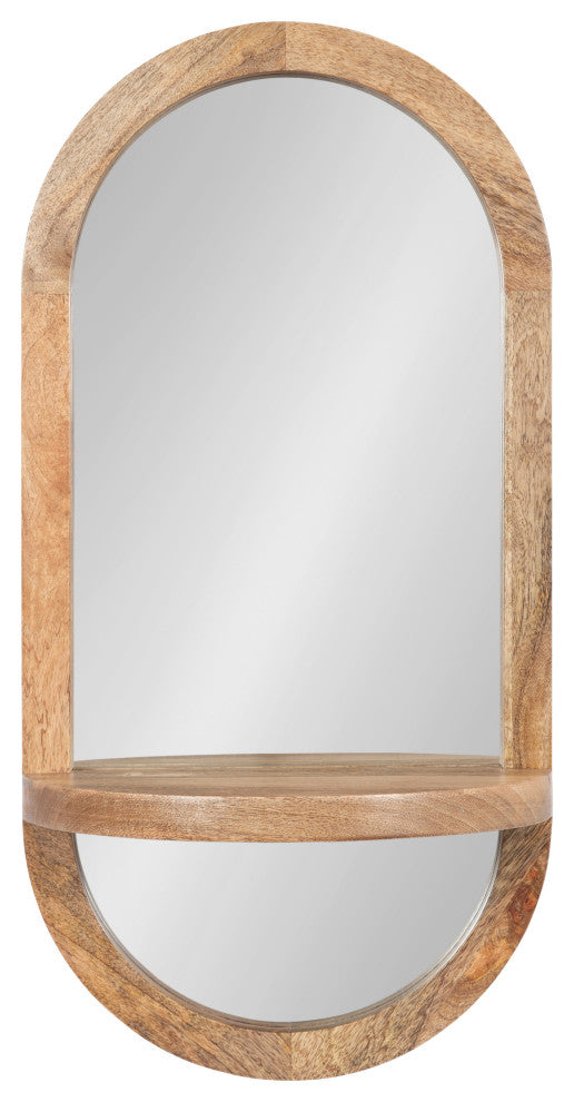 Hutton Wood Framed Capsule Mirror With Shelf, Natural, 12x24